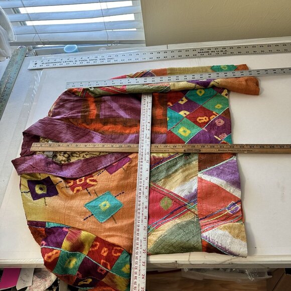 Vtg Sandy Starkman Silk Blend Cropped Jacket Abstract Multicolor Womens India - Picture 4 of 8